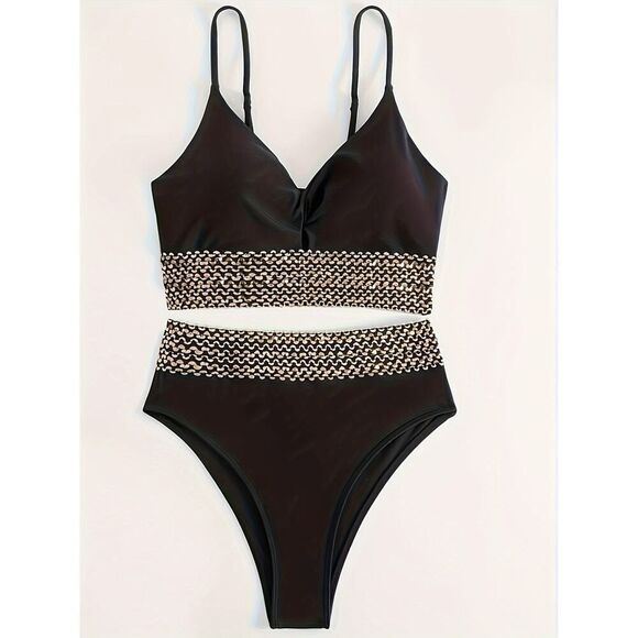 Black Sequin Bikini for Women | High Waist, Sexy, Elegant Swimwear - Picture 3 of 7